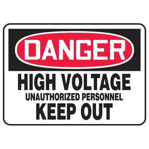 Accuform FRMELC082VA 14"" x 20"" OSHA Danger Safety Sign: High Voltage - Unauthorized Personnel Keep Out Red Aluminum