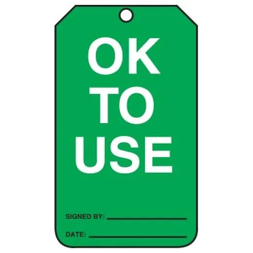 Accuform FRMGT217LTP 7"" x 10"" Equipment Status Safety Tag: Ok to Use Red HS-Laminate
