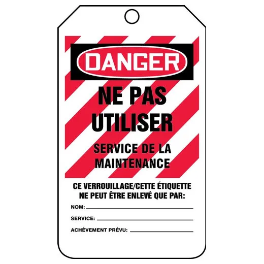 French Safety Tags, DANGER DO NOT OPERATE MAINTENANCE DEPARTMENT, 5.75inx3.25in, PF-Cardstock, 25PK
