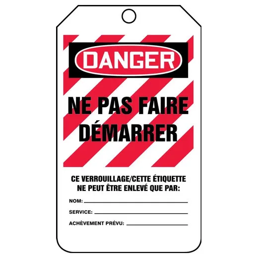French Safety Tags, DANGER DO NOT START, 5.75in x 3.25in, HS-Laminate, 25PK