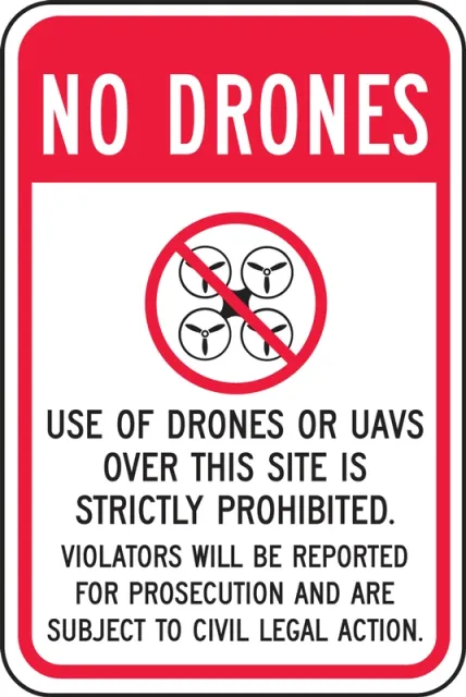 Accuform FRP088RA Drone Safety Sign: No Drones - Use Of Drones Or UAVs Over This Site Is Strictly Prohibited