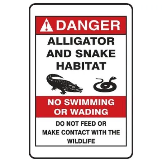 Accuform FRR008RA 22""x17"" ANSI Danger Safety Sign: Alligator and Snake Habitat - No Swimming or Wading - Do Not Feed or Make Contact with the Wildlife