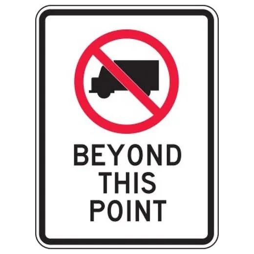 Accuform FRR231HP 24"" x 18"" Truck Restriction Sign: No Trucks Beyond This Point Red High Intensity Reflective Aluminum (.080)