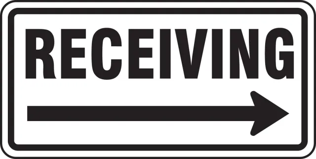 Accuform FRR274DP Facility Traffic Sign: Receiving, Right Arrow