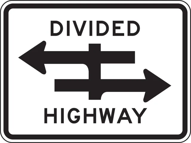 Accuform FRR452RA Lane Guidance Sign: Divided Highway (Four-Legged)