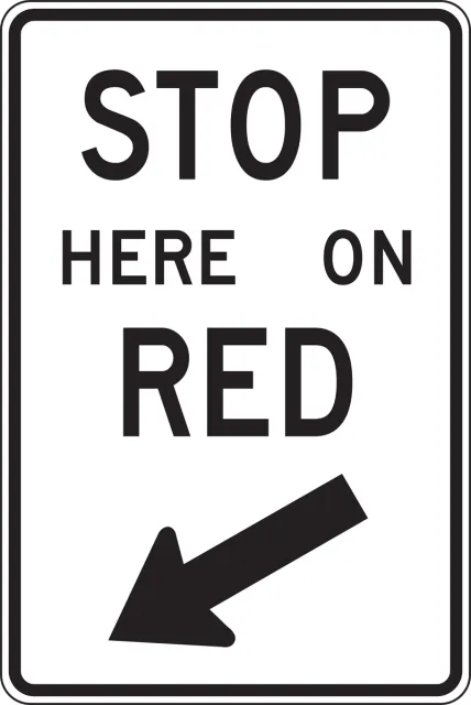 Accuform FRR468RA Intersection Sign: Stop Here On Red (Diagonal Arrow)