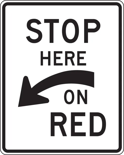 Accuform FRR469DP Intersection Sign: Stop Here On Red (Curved Arrow)
