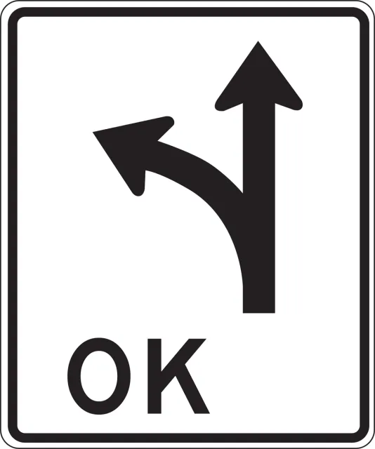 Accuform FRR653DP Lane Guidance Sign: Left/Straight Optional Lane (OK)