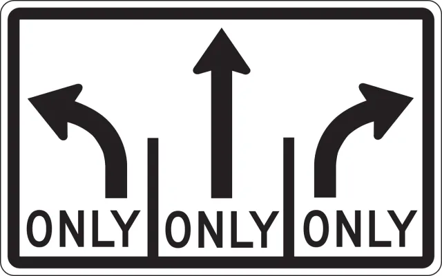 Accuform FRR659DP Lane Guidance Sign: Advance Intersection Lane Control (3 Lane - Mandatory Middle)