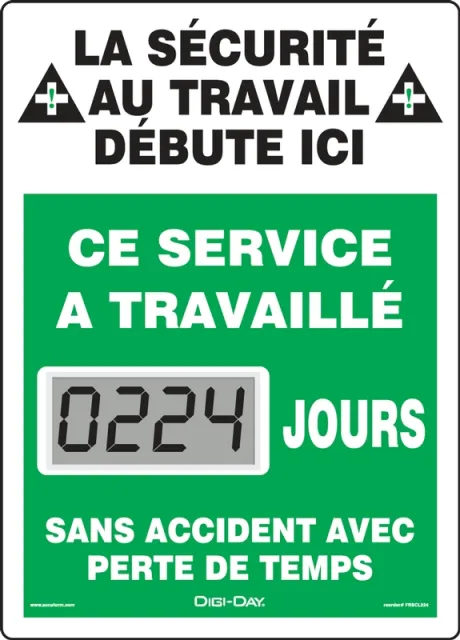 Accuform FRSCL224 Mini Digi-Day Electronic Scoreboards: On The Job Safety Begins Here - This Department Has Worked _ Days Without A Lost Time Accident