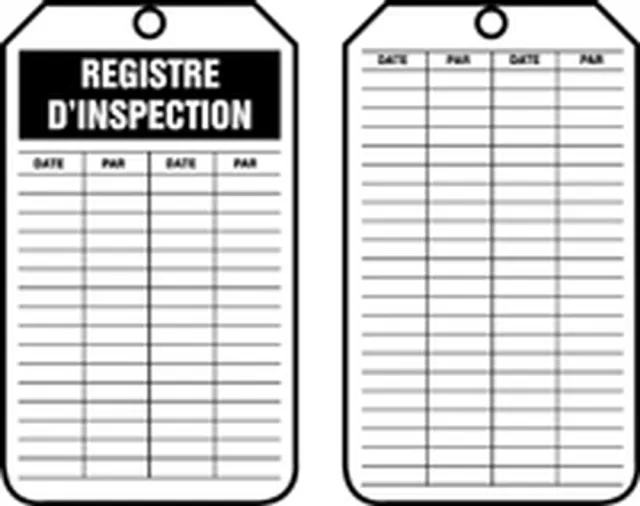 Accuform FRTRS307PTP Safety Tag: Inspection Record