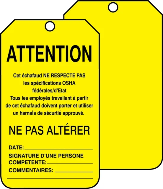 Accuform FRTSS102PTM Scaffold Status Safety Tag: Caution- This Scaffold Does Not Meet Federal/State OSHA Specifications