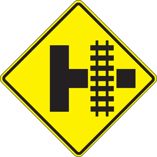 Accuform FRW472HP Traffic Sign: Grade Crossing From T-intersection (Parallel Highway)