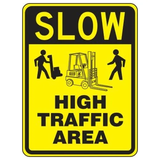 Accuform FRW514HP 18"" x 12"" Surface & Driving Conditions Sign: Slow - High Traffic Area Red High Intensity Reflective Aluminum (.080)