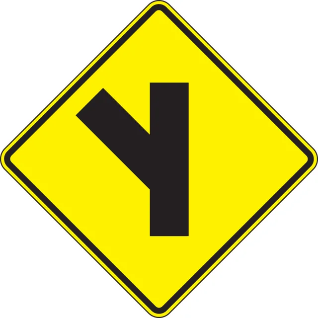 Accuform FRW632HP Intersection Warning Sign: Left Side Road (Diagonal)