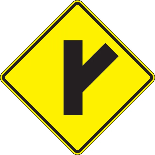 Accuform FRW633HP Intersection Warning Sign: Right Side Road (Diagonal)