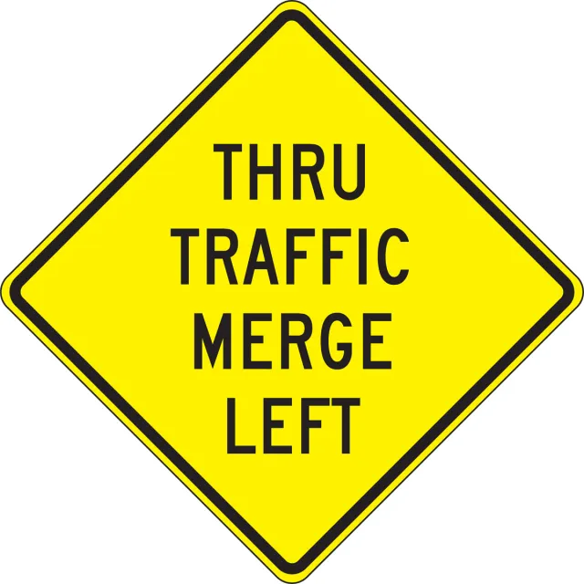 Accuform FRW653DP Lane Guidance Sign: Thru Traffic Merge Left
