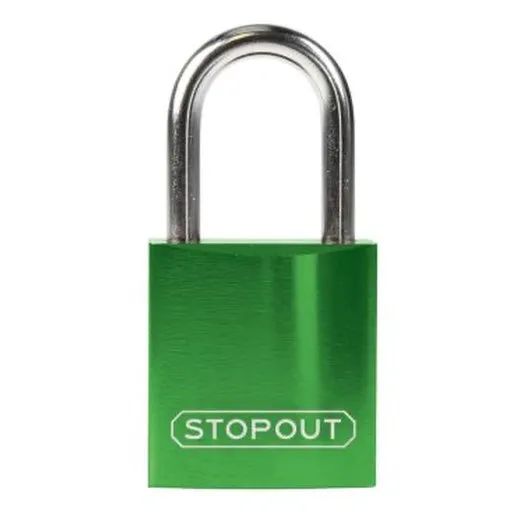 Accuform KDL401GN 8"" Shackle 1-1/4"" x 1"" Stopout Compact Anodized Aluminum Padlock Green Keyed Differently