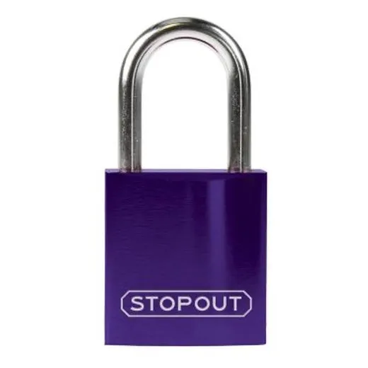 Accuform KDL401PR 8"" Shackle 1-1/4"" x 1"" Stopout Compact Anodized Aluminum Padlock Purple Keyed Differently