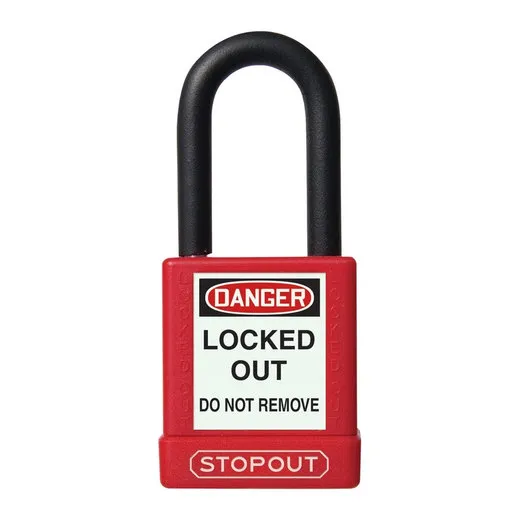 Accuform KDL701RD STOPOUT Plastic Body Aluminum Padlocks With Dielectric Poly-Wrap Steel Shackle