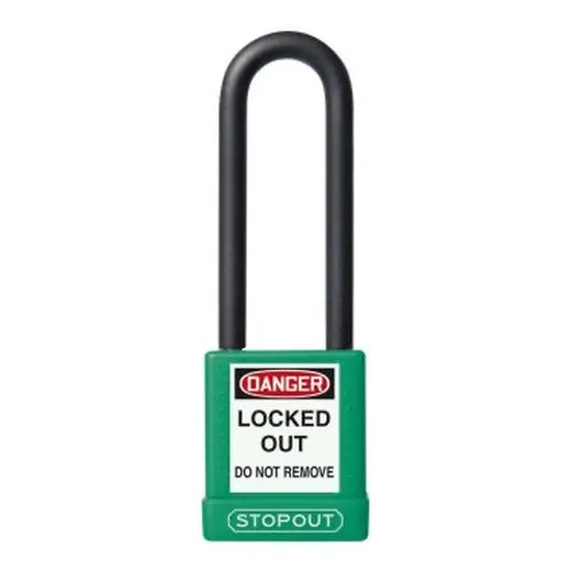 Accuform KDL736GN 8"" Shackle 1-3/4"" x 3"" Stopout Plastic Body Aluminum Padlock with Dielectric Poly-Wrap Steel Shackle Green