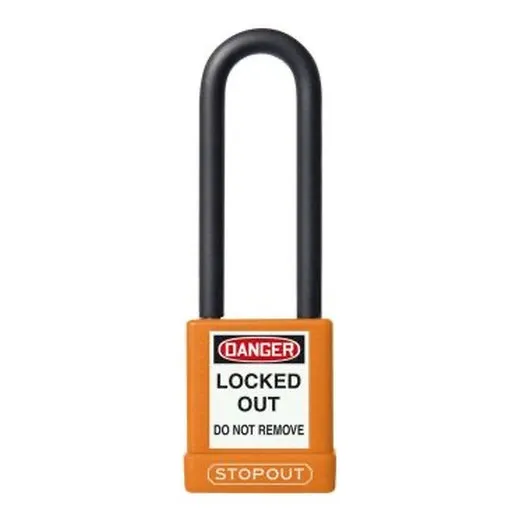 Accuform KDL736OR 8"" Shackle 1-3/4"" x 3"" Stopout Plastic Body Aluminum Padlock with Dielectric Poly-Wrap Steel Shackle Orange