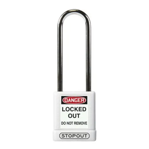Accuform KDL817WT 8"" Shackle 1-3/4"" x 3"" Stopout Plastic Body Aluminum Padlock with Hardened Steel Shackle White Keyed Differently