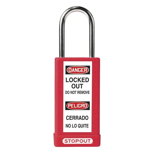 Accuform KDL827RD STOPOUT Plastic Body Aluminum Padlocks With Hardened Steel Shackle
