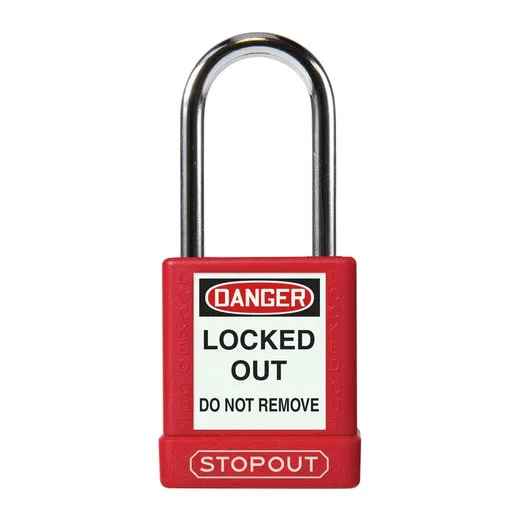 Accuform KDL891RD STOPOUT Plastic Body Aluminum Padlocks With Hardened Steel Shackle