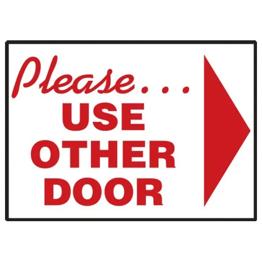 Accuform LABR503VSP 3-1/2"" x 5"" Safety Label: Please Use Other Door, Right Arrow Brown Adhesive Dura-Vinyl