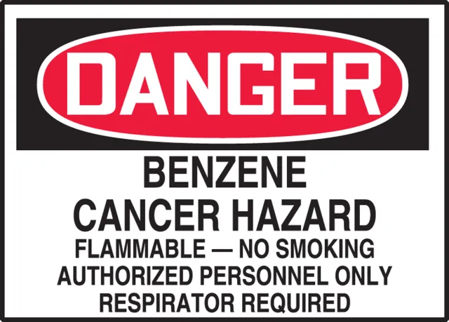 Accuform LCAW029XVE OSHA Danger Safety Label: Benzene - Cancer Hazard - Flammable - No Smoking - Authorized Personnel Only - Respirator Required