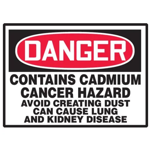 Accuform LCAW100VSP 3-1/2"" x 5"" OSHA Danger Safety Label: Contains Cadmium - Cancer Hazard - Avoid Creating Dust - Can Cause Lung and Kidney Disease