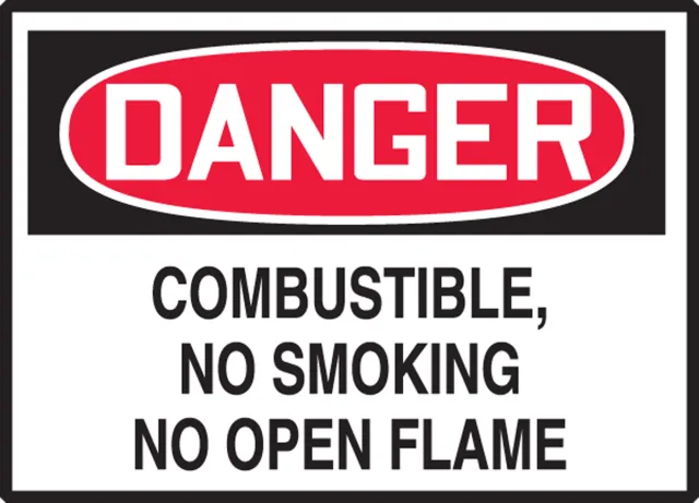 Accuform LCHL148VSP OSHA Danger Safety Label: Combustible, No Smoking No Open Flame