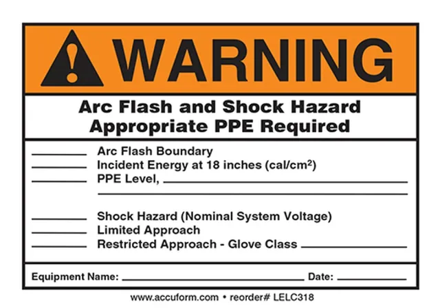 Accuform LELC322 ANSI Warning Electrical Safety Label: Arc Flash and Shock Hazard - Appropriate PPE Required (Form)
