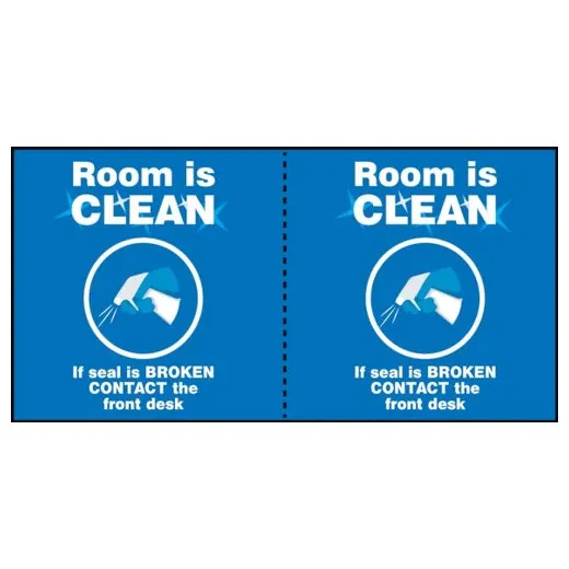 Accuform LHSK003RM1 2-1/2"" x 5"" Door Seal Label: Room is Clean If Seal is Broken Contact the Front Desk Brown Adhesive Dura-Vinyl