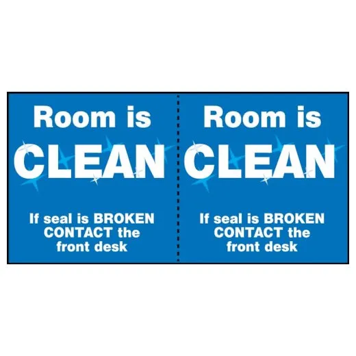 Accuform LHSK005RM1 2-1/2"" x 5"" Door Seal Label: Room is Clean If Seal is Broken Contact the Front Desk Brown Adhesive Dura-Vinyl