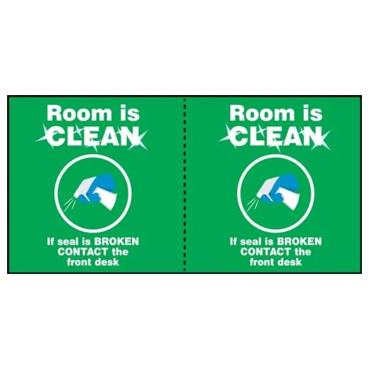 Accuform LHSK006RM1 2-1/2"" x 5"" Door Seal Label: Room is Clean If Seal is Broken Contact the Front Desk Brown Adhesive Dura-Vinyl