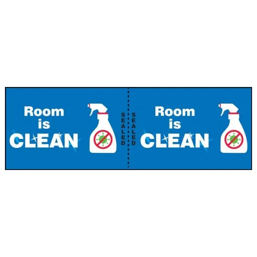 Accuform LHSK011RM1 2"" x 6"" Door Seal Label: Room is Clean Brown Adhesive Dura-Vinyl