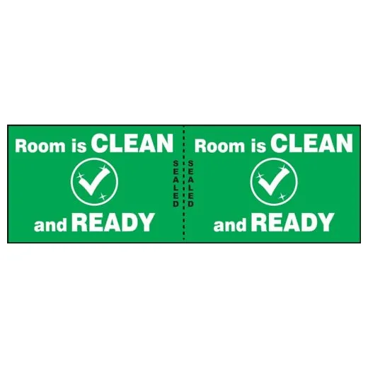 Accuform LHSK012RM1 2"" x 6"" Door Seal Label: Room is Clean and Ready Brown Adhesive Dura-Vinyl