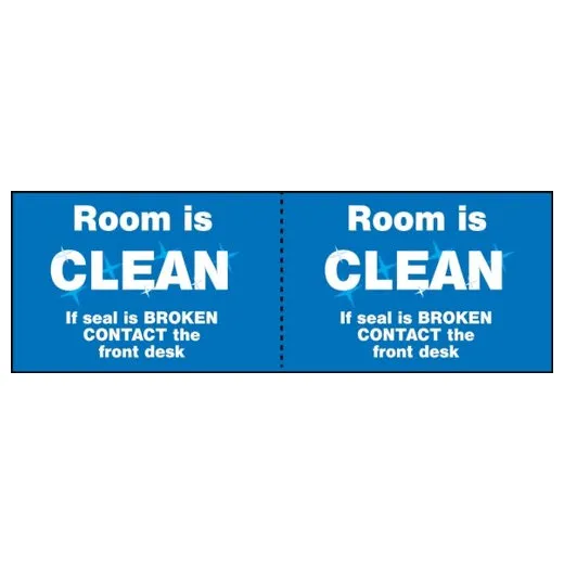 Accuform LHSK013RM1 2"" x 6"" Door Seal Label: Room is Clean If Seal is Broken Contact the Front Desk Brown Adhesive Dura-Vinyl