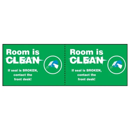 Accuform LHSK014RM1 2"" x 6"" Door Seal Label: Room is Clean If Seal is Broken Contact the Front Desk! Brown Adhesive Dura-Vinyl