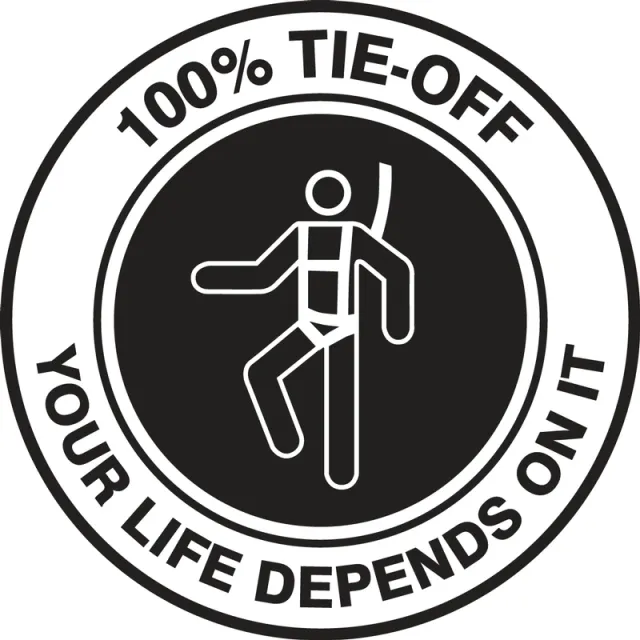 Accuform LHTL078 Hard Hat Stickers: 100% TIE-OFF YOUR LIFE DEPENDS ON IT
