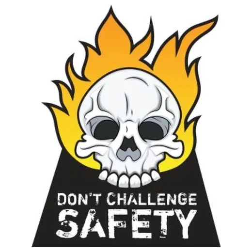 Accuform LHTL093 2-1/4"" x 1-3/4"" Hard Hat Stickers: Don't Challenge Safety Brown Adhesive Vinyl