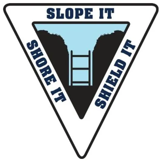 Accuform LHTL381 2-1/4"" OSHA Nep Trenching Initiative Hard Hat Stickers: Slope It - Shore It - Shield It Yellow Adhesive Vinyl