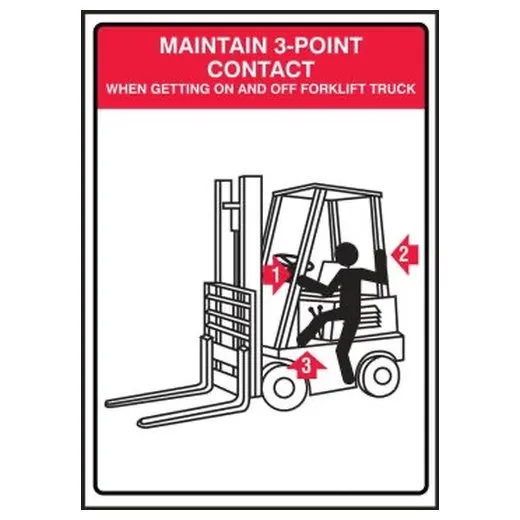 Accuform LVHR579VSP 7"" x 5"" Safety Label: Maintain 3-Point Contact When Getting on and Off Forklift Truck Red/White Adhesive Dura-Vinyl