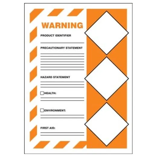 Accuform LZH303VSP 7"" x 5"" GHS Secondary Container Labels: Warning, 3 Diamonds on Right Red/White Adhesive Vinyl