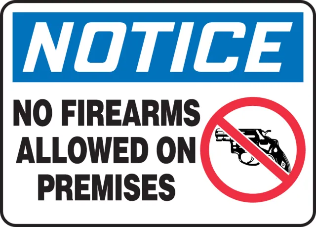 Accuform MACC821VA OSHA Notice Safety Sign: No Firearms Allowed On Premises