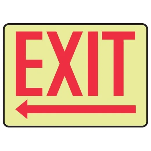 Accuform MADC533GH 10"" x 14"" Safety Sign: Exit, Left Arrow Below - Glow Red/White Lumi-Glow Plus+ Adhesive