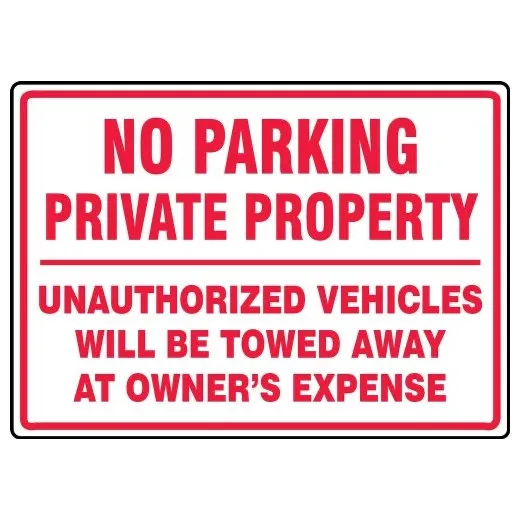 Accuform MADC877VA 14"" x 20"" No Parking Private Property Safety Sign: Unauthorized Vehicles Will Be Towed Away at Owner's Expense Red/White Aluminum