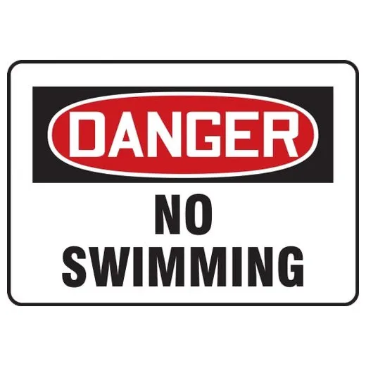 Accuform MADM027XL 10"" x 14"" OSHA Danger Safety Sign: No Swimming Red/White Aluma-Lite